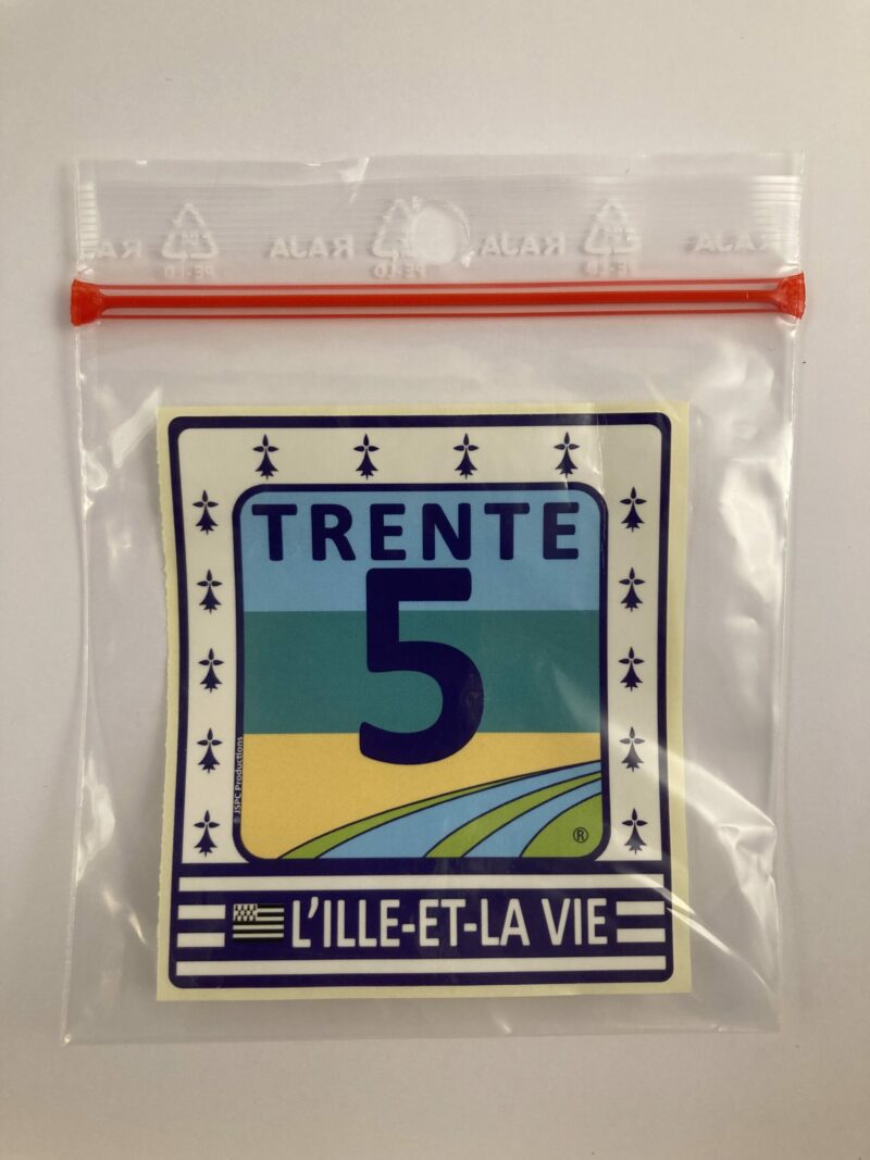 Autocollant carré « TRENTE 5 L’ILLE-ET-LA VIE » blanc