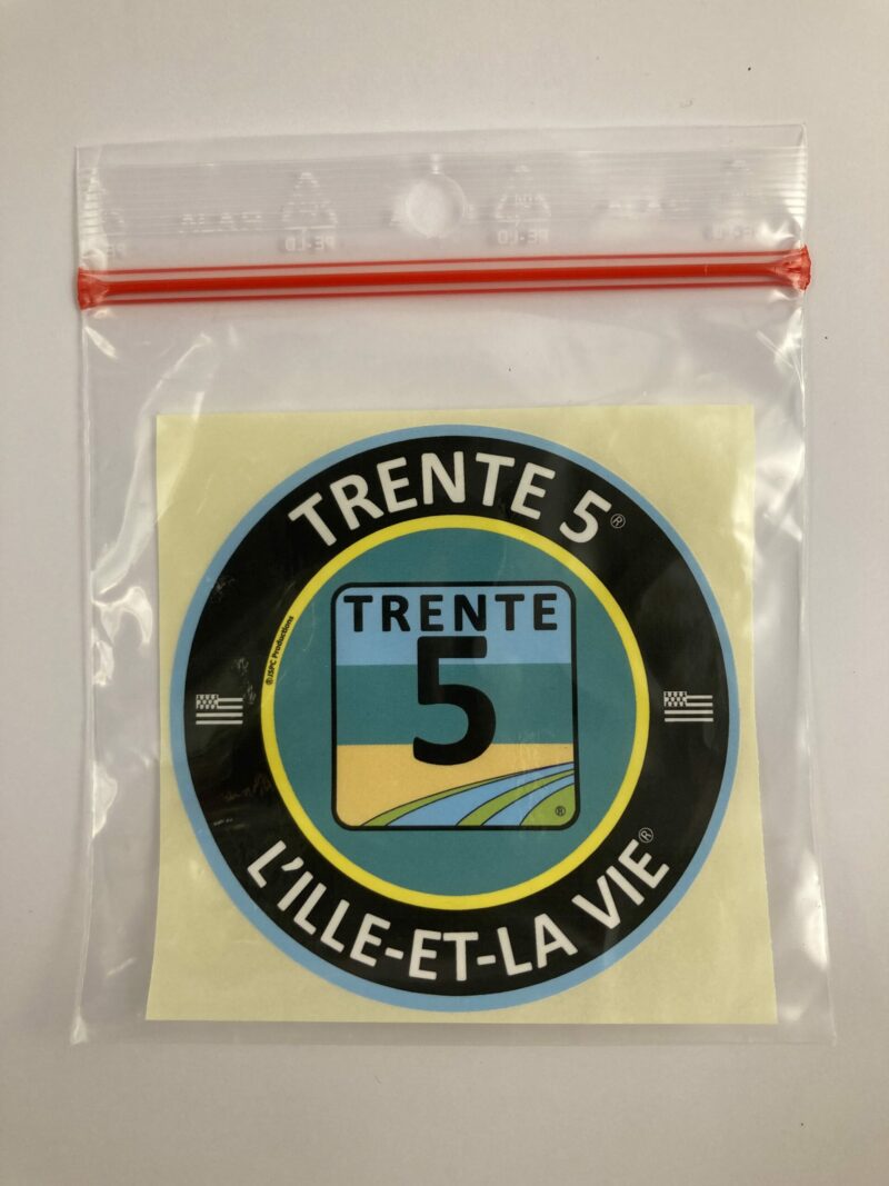 Autocollant rond « TRENTE 5 L’ILLE-ET-LA VIE » émeraude