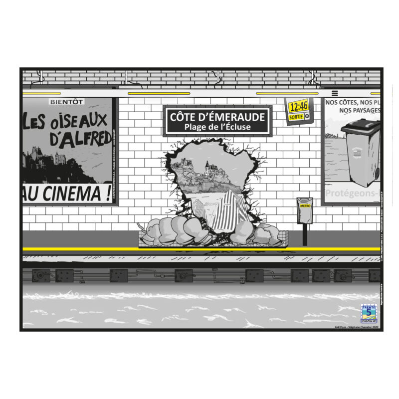 Affiche  « LA VIE DINARDAISE  METRO Plage de l’écluse » Noir et Blanc