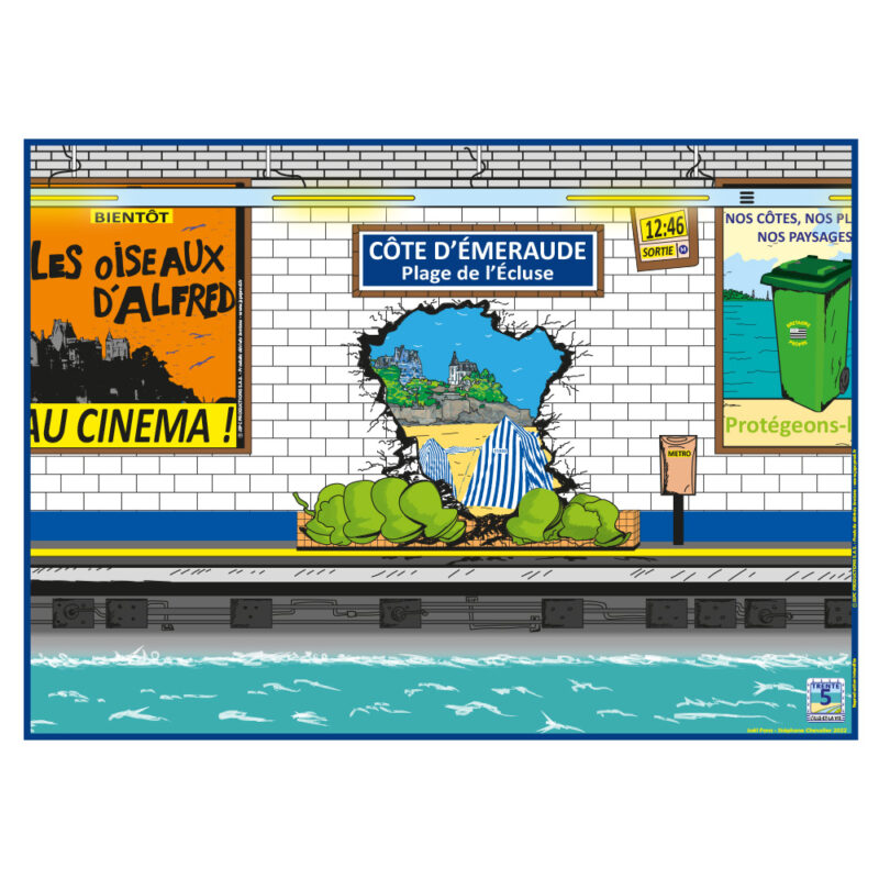 Affiche « LA VIE DINARDAISE METRO  Plage de l’écluse » Couleur