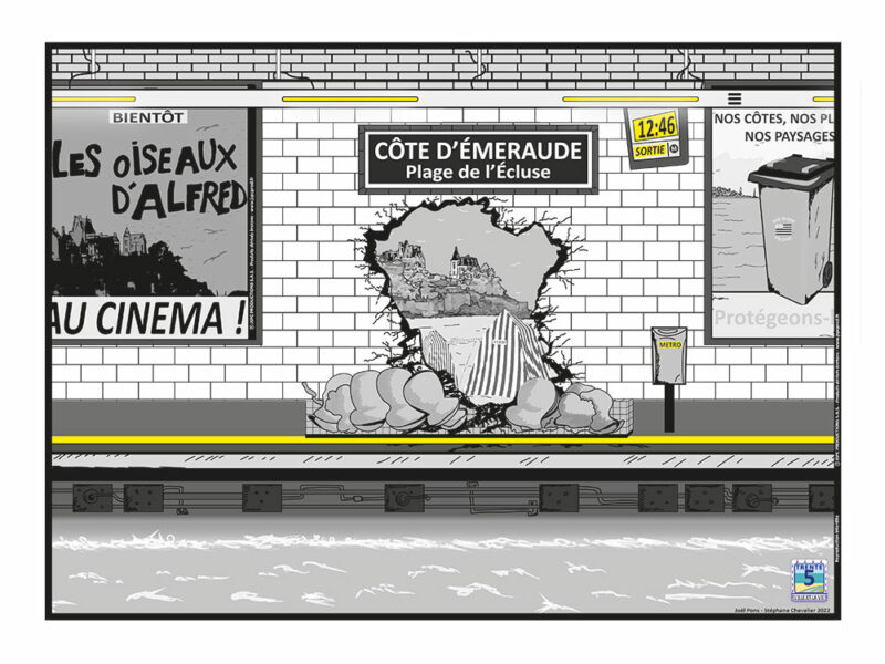 Affiche  « LA VIE DINARDAISE  METRO Plage de l’écluse » Noir et Blanc – Image 2